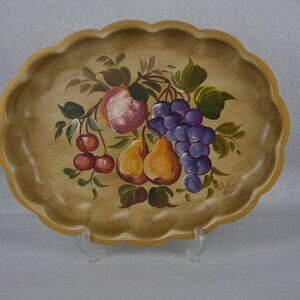 VTG Tole Hand-painted Tray Fruit Nashco Signed Van Grapes Pear Cottage